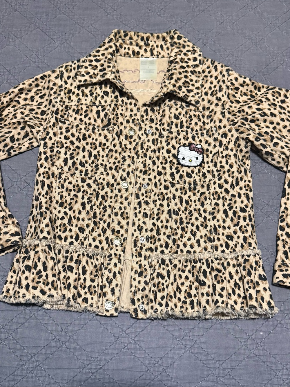 Hello Kitty Leopard Print Jacket – Girls Size 8 🐆🎀
